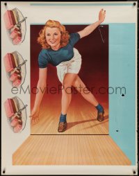 9r0074 NEAPOLITAN & BOWLING 35x45 special poster 1947 Fisher art of bowling woman & ice cream!