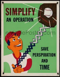 9r0422 SIMPLIFY AN OPERATION 17x22 motivational poster 1950s wacky mechanical baseball glove!