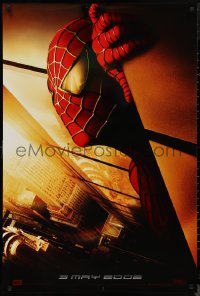 9r1405 SPIDER-MAN teaser DS 1sh 2002 Tobey Maguire w/WTC towers in eyes, Marvel Comics!
