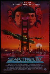 9r1417 STAR TREK IV 1sh 1986 art of Leonard Nimoy, Shatner & Klingon Bird-of-Prey by Bob Peak!