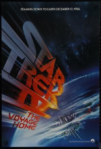 9r1418 STAR TREK IV teaser 1sh 1986 Leonard Nimoy, art of title racing towards Earth by Bob Peak!