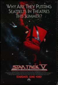 9r1420 STAR TREK V advance 1sh 1989 The Final Frontier, image of theater chair w/seatbelt!