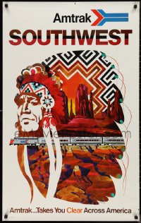 9r0440 AMTRAK SOUTHWEST 25x40 travel poster 1970s great Native American Indian art by David Klein!