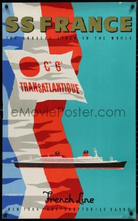 9r0442 COMPAGNIE GENERALE TRANSATLANTIQUE 24x39 French travel poster 1950 Jacquelin art, rare!