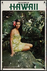 9r0445 ISLANDS OF HAWAII printer's test 25x38 travel poster 1960s image of Elizabeth Logue in sarong