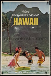 9r0447 MEET THE GOLDEN PEOPLE OF HAWAII 25x37 travel poster 1960s beach and surfing!