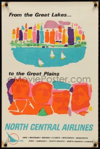 9r0448 NORTH CENTRAL AIRLINES 20x30 travel poster 1960s Mount Rushmore and sailboats!