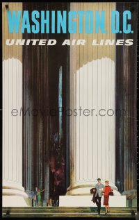 9r0453 UNITED AIR LINES WASHINGTON D.C. 25x40 travel poster 1960s Stan Galli artwork of tourists!