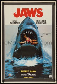 9r0547 JAWS Turkish 1981 best different art of classic man-eating shark with sexy girl in mouth!