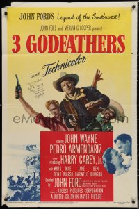 9s0482 3 GODFATHERS signed 1sh 1949 by Harry Carey, Jr., who is pictured with cowboy John Wayne!