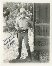 9s1203 BOB STEELE signed 8x10 REPRO photo 1980s great close up of the cowboy star with gun drawn!