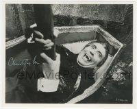 9s1223 CHRISTOPHER LEE signed 8x10 REPRO photo 1980s as Dracula in coffin getting stake in the heart!