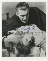 9s1224 CHRISTOPHER LEE signed 8x10 REPRO photo 1980s great c/u as Dracula feeding on female victim!