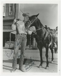 9s1226 CHUCK CONNORS signed 8x10 REPRO photo 1980s great portrait with horse as TV's Rifleman!