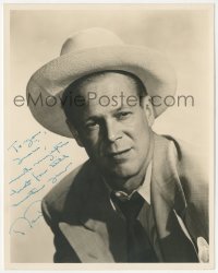 9s0951 DAN DURYEA signed deluxe 8x10 still 1940s great portrait wearing suit & tie with cowboy hat!