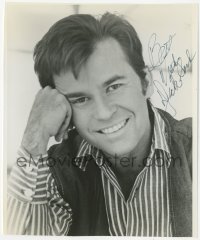 9s0960 DICK CLARK signed 8x9.5 still 1960s great smiling portrait resting his head on his hand!