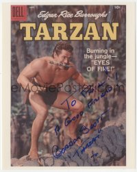 9s1389 GORDON SCOTT signed color 8x10 REPRO still AND signed index card 1980s Tarzan magazine cover!