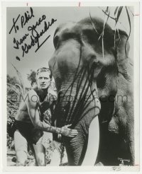 9s1284 JOCK MAHONEY signed 8x10 REPRO still 1980s close up with elephant in Tarzan Goes to India!