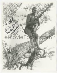 9s1285 JOCK MAHONEY signed 8x10 REPRO still 1980s swinging on a vine in Tarzan Goes to India!