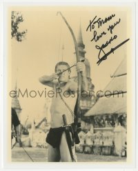 9s1286 JOCK MAHONEY signed 8x10 REPRO still 1980s aiming his bow & arrow in Tarzan Goes to India!