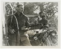 9s1302 LEO GORDON signed 8x10 REPRO still 1980s close up with rifle by jeep in Tarzan Goes to India!