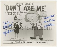 9s1095 MEL BLANC signed 8x10 still 1957 Daffy Duck & Elmer Fudd in Don't Axe Me, he signed TWICE!