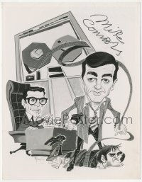 9s1100 MIKE CONNORS signed TV 7x9 still 1960s great Manning cartoon art of him as TV's Mannix!