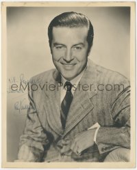9s1129 RAY MILLAND signed deluxe 8x10 still 1940s seated smiling portrait wearing suit & tie!