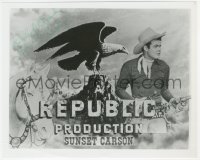 9s1358 SUNSET CARSON signed 8x10 REPRO photo 1982 great cowboy portrait with horse & Republic logo!