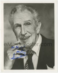 9s1362 VINCENT PRICE signed 8x10.25 REPRO 1980s great smiling portrait near the end of his career!