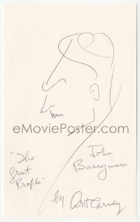 9s0573 ART CARNEY signed 5x8 original art 1980s he drew a picture of The Great Profile John Barrymore!