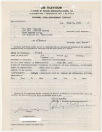 9s0708 JACK KLUGMAN signed contract 1955 getting $400 to appear on Climax on CBS TV!