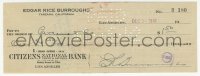 9s0726 EDGAR RICE BURROUGHS signed canceled check 1941 the author paid $1.50 to The Patten Company!