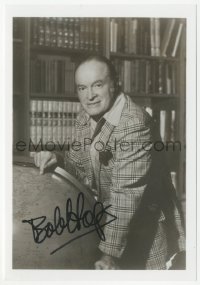 9s0744 BOB HOPE signed 5x7 photo 1980s great portrait in library with huge world globe!