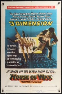 9s0487 HOUSE OF WAX signed 3D 1sh 1953 by Paul Picerni, cool art of monster & sexy dancing girls!