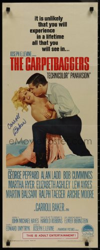 9s0384 CARPETBAGGERS signed insert 1964 by Carroll Baker, who's being kissed by George Peppard!