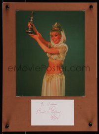 9s0319 BARBARA EDEN signed 3x5 index card in 11x15 display 1980s ready to hang on your wall!
