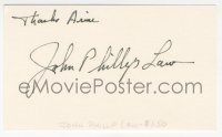 9s0856 JOHN PHILLIP LAW signed 3x5 index card 1980s it can be framed & displayed with a repro!
