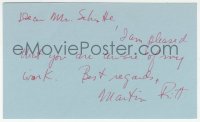 9s0872 MARTIN RITT signed 3x5 index card 1980s it can be framed & displayed with a repro!