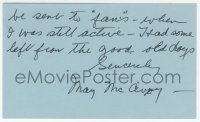 9s0875 MAY McAVOY signed 3x5 index card 1980s it can be framed & displayed with a repro!
