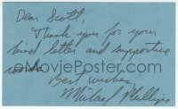 9s0877 MICHAEL PHILLIPS signed 3x5 index card 1980s it can be framed & displayed with a repro!