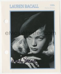 9s0604 LAUREN BACALL signed 6x7 book page 1993 great sexy portrait with biography on the back!