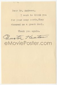 9s0687 BUSTER KEATON signed letter 1955 thanking a fan, with his personalized Christmas card!