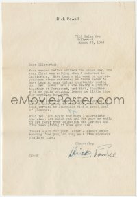 9s0688 DICK POWELL signed letter 1940 on his stationery to personal army friend during WWII!