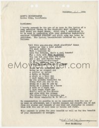 9s0705 FRED MACMURRAY signed agreement 1944 giving MGM the right to use his name in a song!