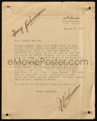 9s0690 HARRY RICHMAN signed letter 1936 it can be framed with the included items!