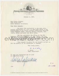 9s0714 LOTTE LEHMANN signed agreement 1949 giving MGM permission to use her photo in a movie!