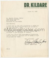 9s0715 RICHARD CHAMBERLAIN signed agreement 1962 thanking Teen Screen editor for Dr. Kildare pinup!