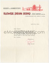 9s0696 ROSS HUNTER signed letter 1962 If a Man Answers, on Flower Drum Song stationary!
