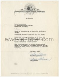 9s0717 RUTH ETTING signed agreement 1952 giving MGM suggestions on changes in script about her!